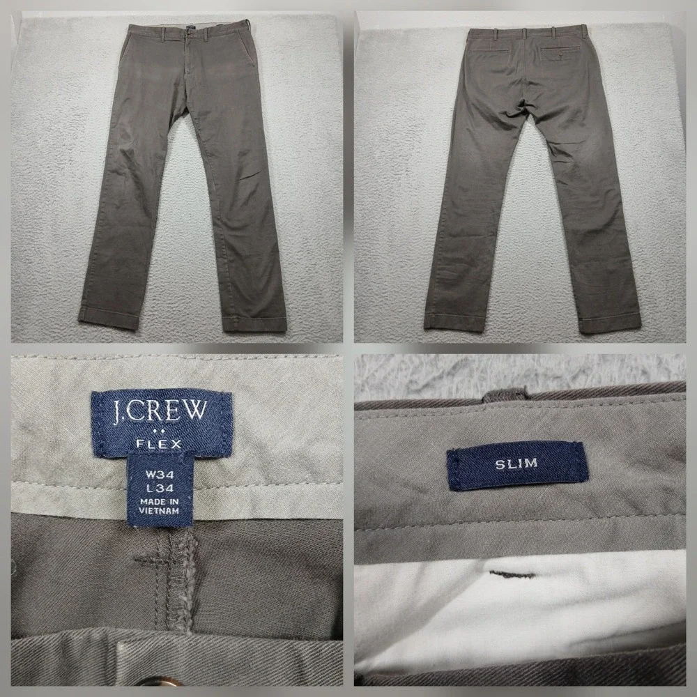 J.Crew Flex Slim Chino Pants Mens‎ 34x34 Gray Stretch